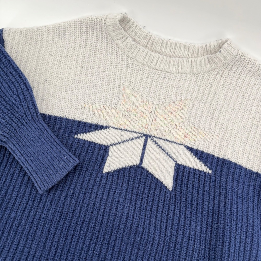 Lands End Kids Star Sweater Blue Gray Crew Neck Long Sleeve Size Large 14-16
